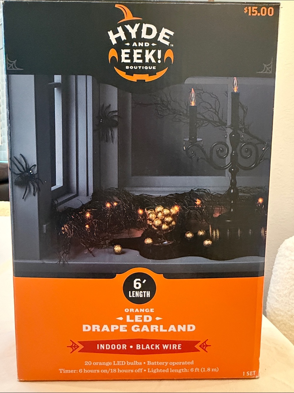Hyde and Eek! Orange 6’ Indoor LED Drape Garland
